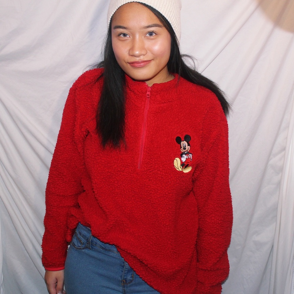 Red Mickey Mouse mock turtleneck sweater